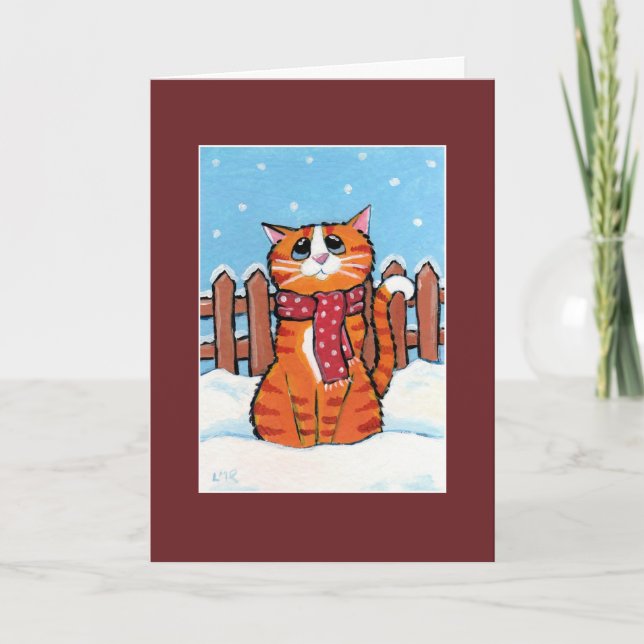 Ginger Tabby Cat in the Snow Christmas Card (Front)