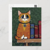 Ginger Tabby Cat on Bookshelf Illustration Postcard (Front/Back)