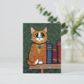 Ginger Tabby Cat on Bookshelf Illustration Postcard (Standing Front)