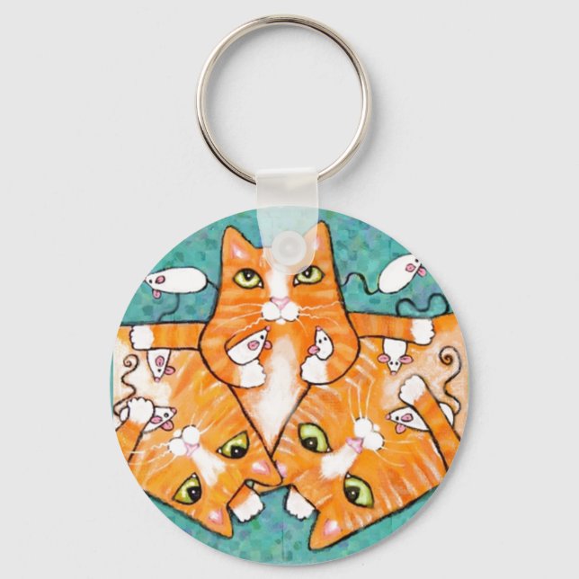 Ginger Tabby Cats With Toys Key Ring (Front)