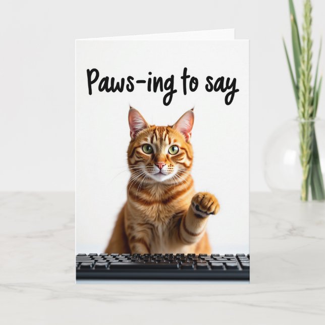 Ginger Tabby Pawsing To Say Card (Front)