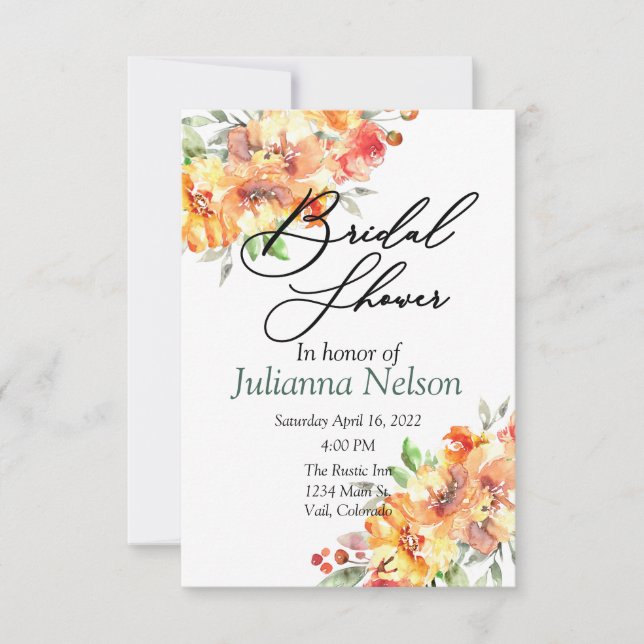 Ginger watercolor floral  invitation (Front)