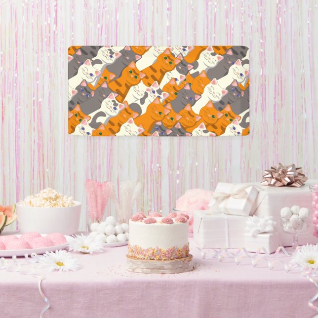 Ginger white black cat diagonal pattern banner (Party)