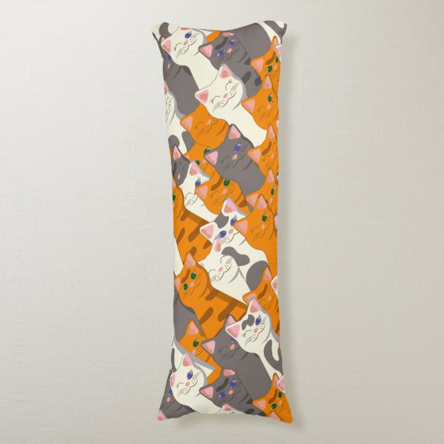 Ginger white black cat diagonal pattern body cushion (Front Vertical)