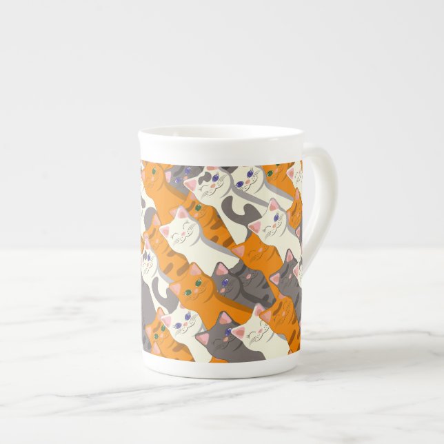 Ginger white black cat diagonal pattern bone china mug (Front Right)
