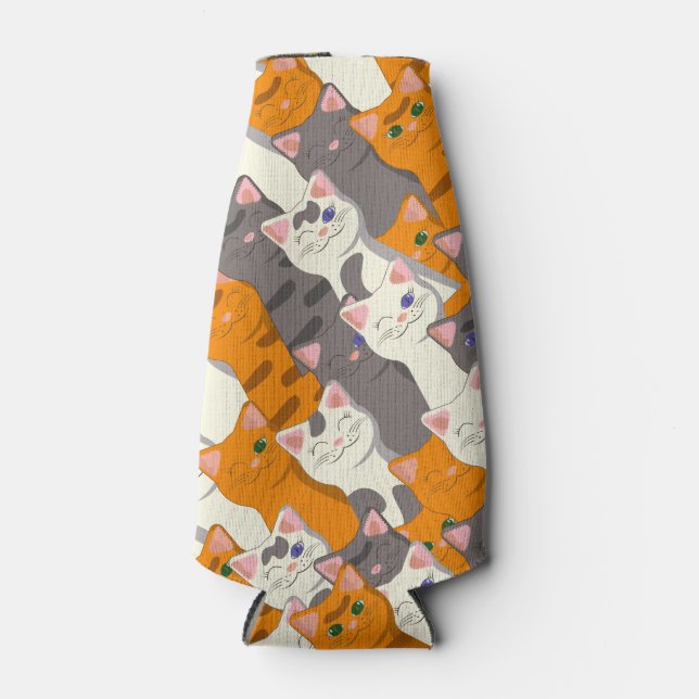 Ginger white black cat diagonal pattern bottle cooler (Front)