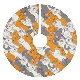 Ginger white black cat diagonal pattern brushed polyester tree skirt