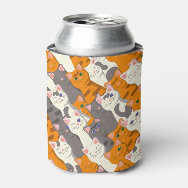 Ginger white black cat diagonal pattern can cooler (Can Front)