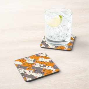 Ginger white black cat diagonal pattern coaster