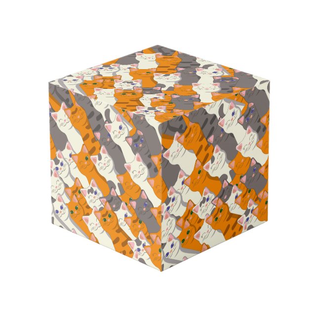 Ginger white black cat diagonal pattern cube (Front Angled)