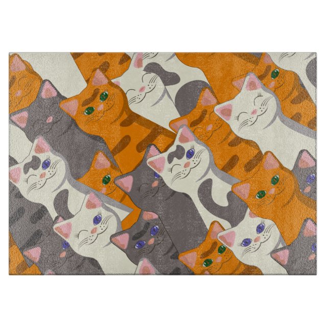 Ginger white black cat diagonal pattern cutting board (Front)