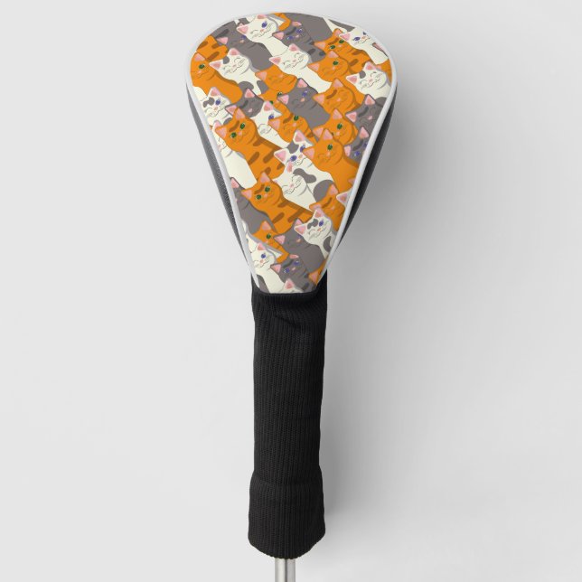 Ginger white black cat diagonal pattern golf head cover (Front)