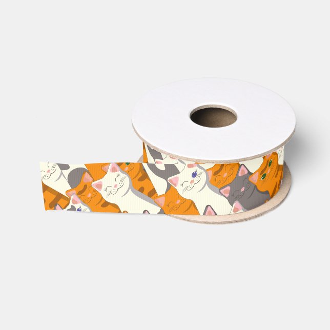 Ginger white black cat diagonal pattern grosgrain ribbon (Spool)