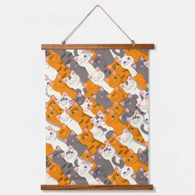 Ginger white black cat diagonal pattern hanging tapestry (Front)