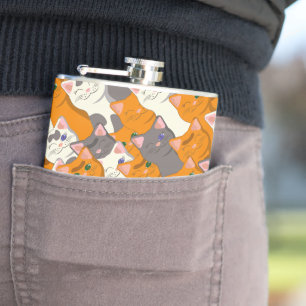 Ginger white black cat diagonal pattern hip flask