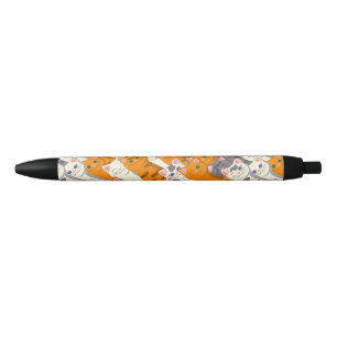 Ginger white black cat diagonal pattern ink pen