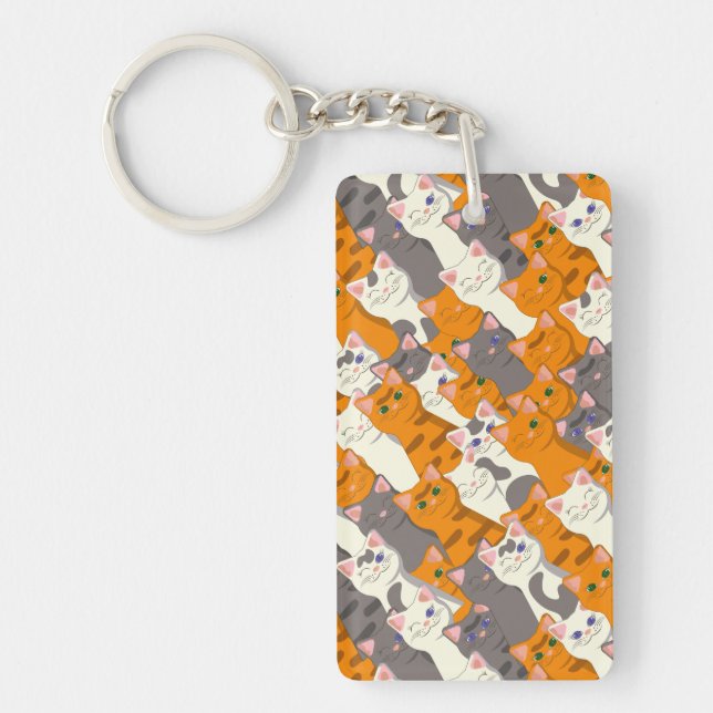 Ginger white black cat diagonal pattern key ring (Front)