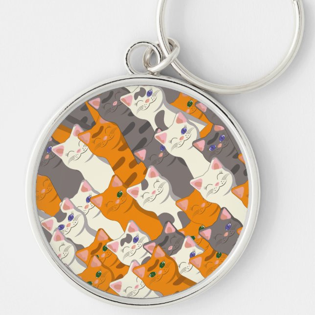 Ginger white black cat diagonal pattern key ring (Front)