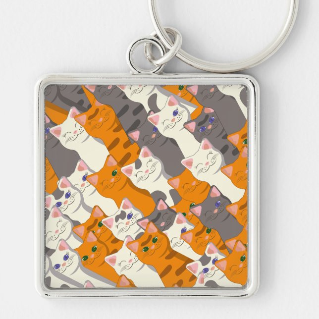 Ginger white black cat diagonal pattern key ring (Front)