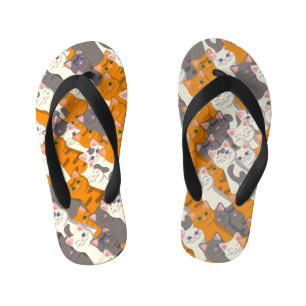 Ginger white black cat diagonal pattern kid's jandals