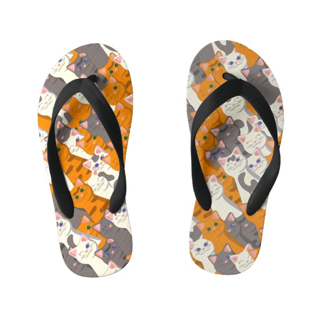 Ginger white black cat diagonal pattern kid's jandals (Footbed)