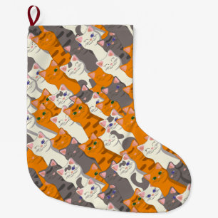 Ginger white black cat diagonal pattern large christmas stocking
