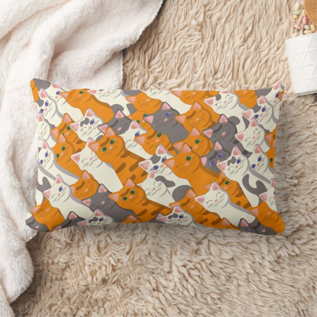Ginger white black cat diagonal pattern lumbar cushion (Blanket)