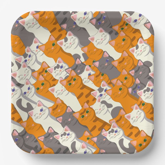Ginger white black cat diagonal pattern paper plate (Front)
