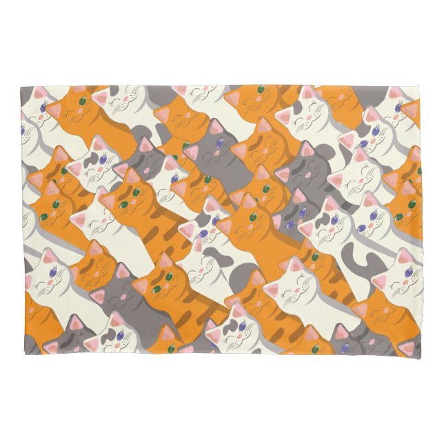 Ginger white black cat diagonal pattern pillowcase (Front)