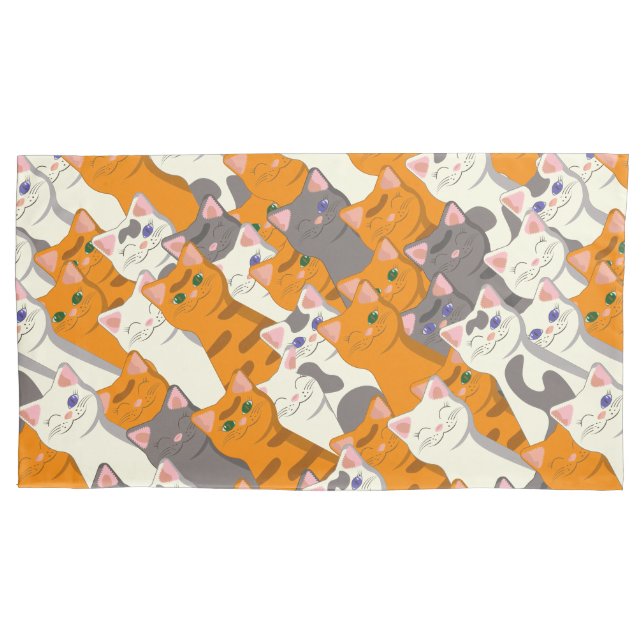 Ginger white black cat diagonal pattern pillowcase (Front)