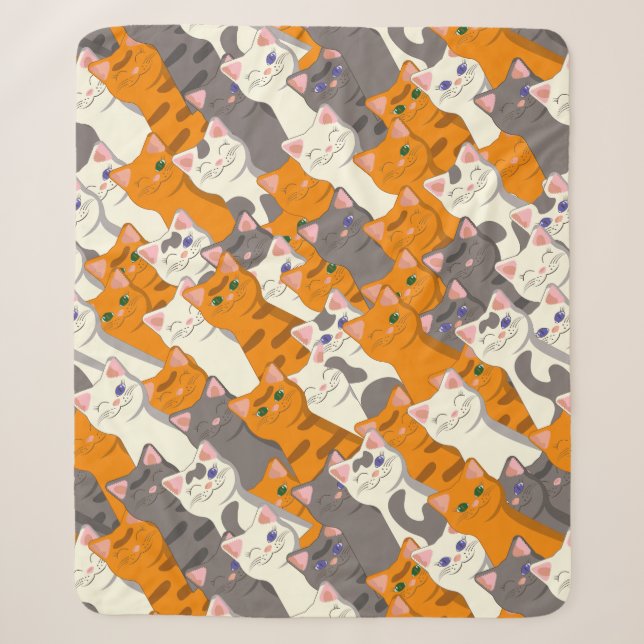 Ginger white black cat diagonal pattern sherpa blanket (Front)
