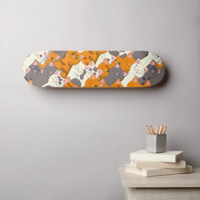 Ginger white black cat diagonal pattern skateboard (Wall Art (Horz))