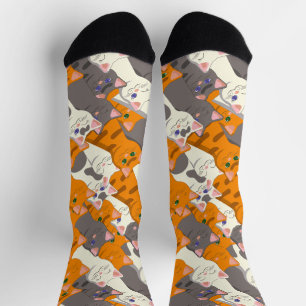 Ginger white black cat diagonal pattern socks