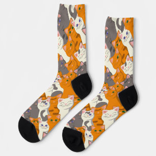 Ginger white black cat diagonal pattern socks