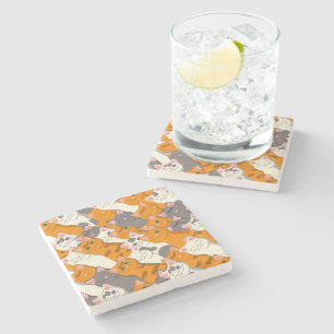Ginger white black cat diagonal pattern stone coaster