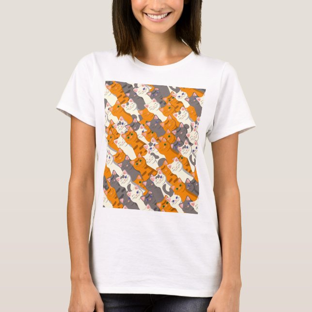 Ginger white black cat diagonal pattern T-Shirt (Front)