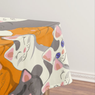 Ginger white black cat diagonal pattern tablecloth