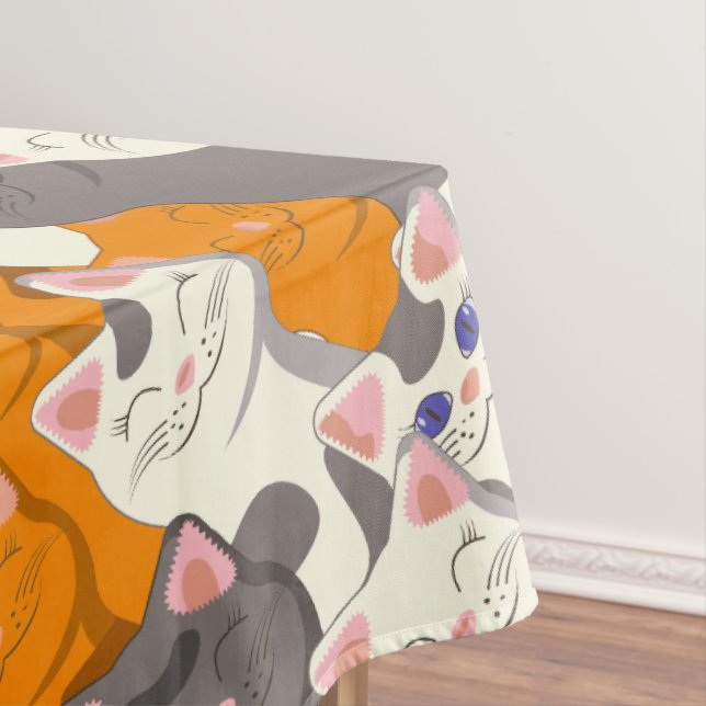 Ginger white black cat diagonal pattern tablecloth (In Situ)