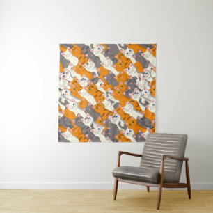 Ginger white black cat diagonal pattern tapestry