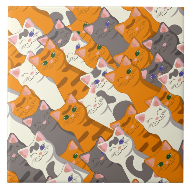 Ginger white black cat diagonal pattern tile (Front)