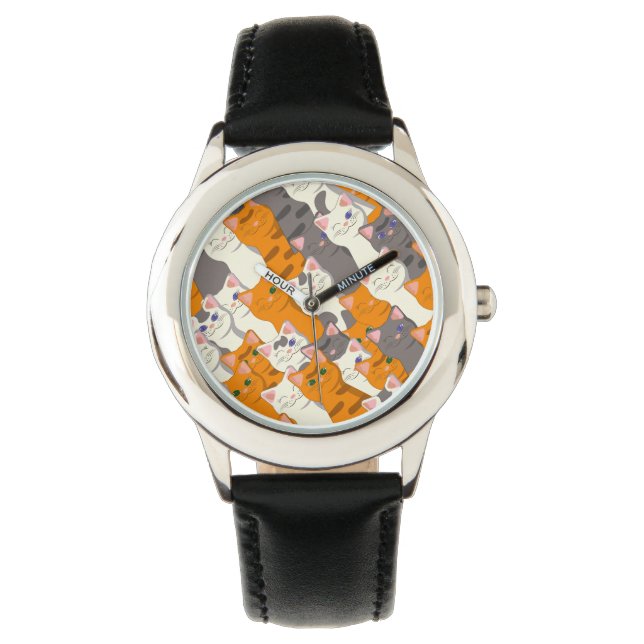 Ginger white black cat diagonal pattern watch (Front)