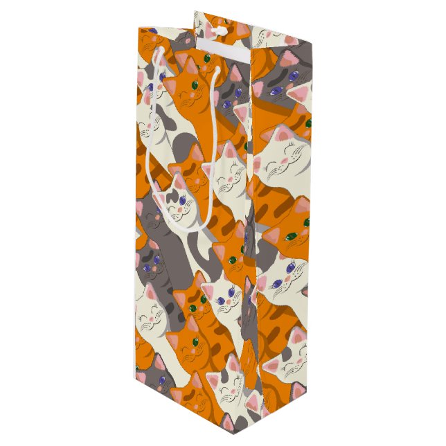 Ginger white black cat diagonal pattern wine gift bag (Front Angled)