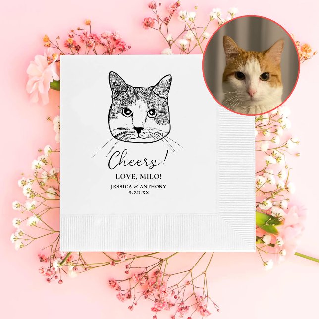 Ginger White Cat Personalised Cheers Napkin (Creator Uploaded)