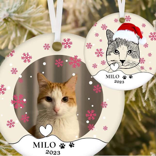 Ginger White Cat Personalised Hand Drawing Ceramic Tree Decoration (Creator Uploaded)
