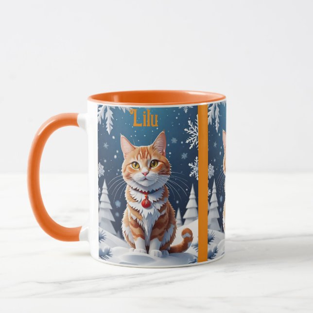 Ginger Winter Personalised Lilu Christmas Cat Mug (Left)