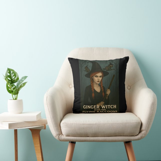 Ginger Witch With Her Flying Raccoons Cushion (Chair)