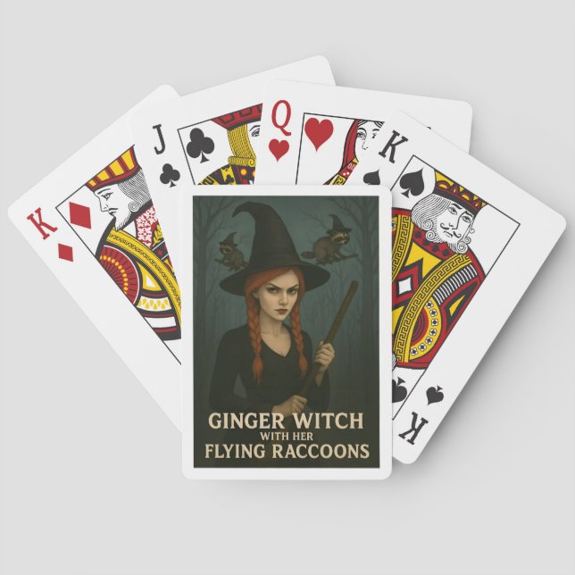 Ginger Witch With Her Flying Raccoons Playing Cards (Back)