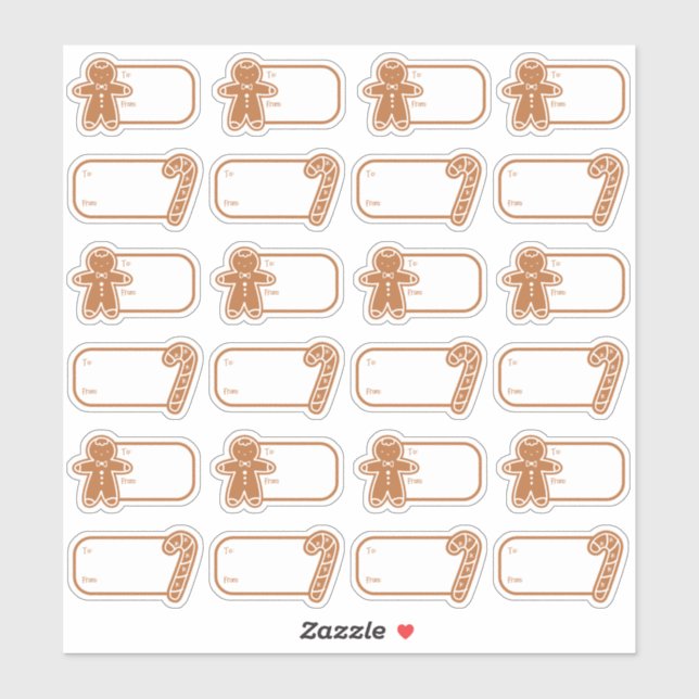 Gingerbread 24 Gift Tag Stickers (Sheet)