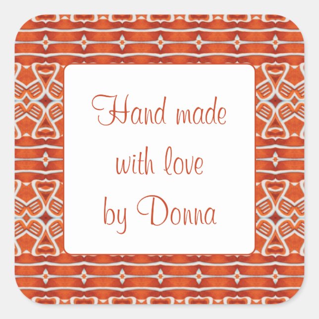 GINGERBREAD 3" Square "Hand Made" Stickers (Front)