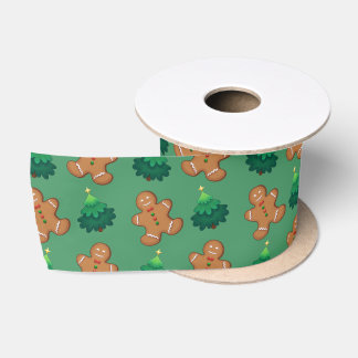 Gingerbread and Evergreens Satin Ribbon